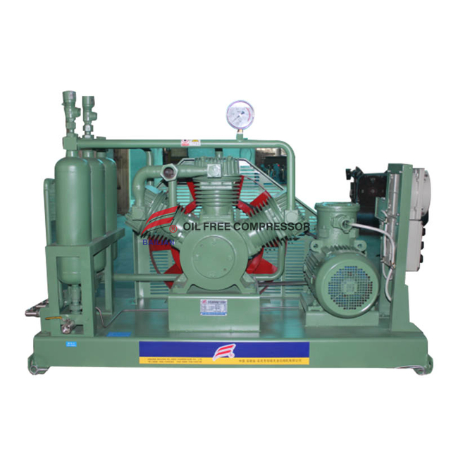 Multistage oil free hydrogen compressor small bottling