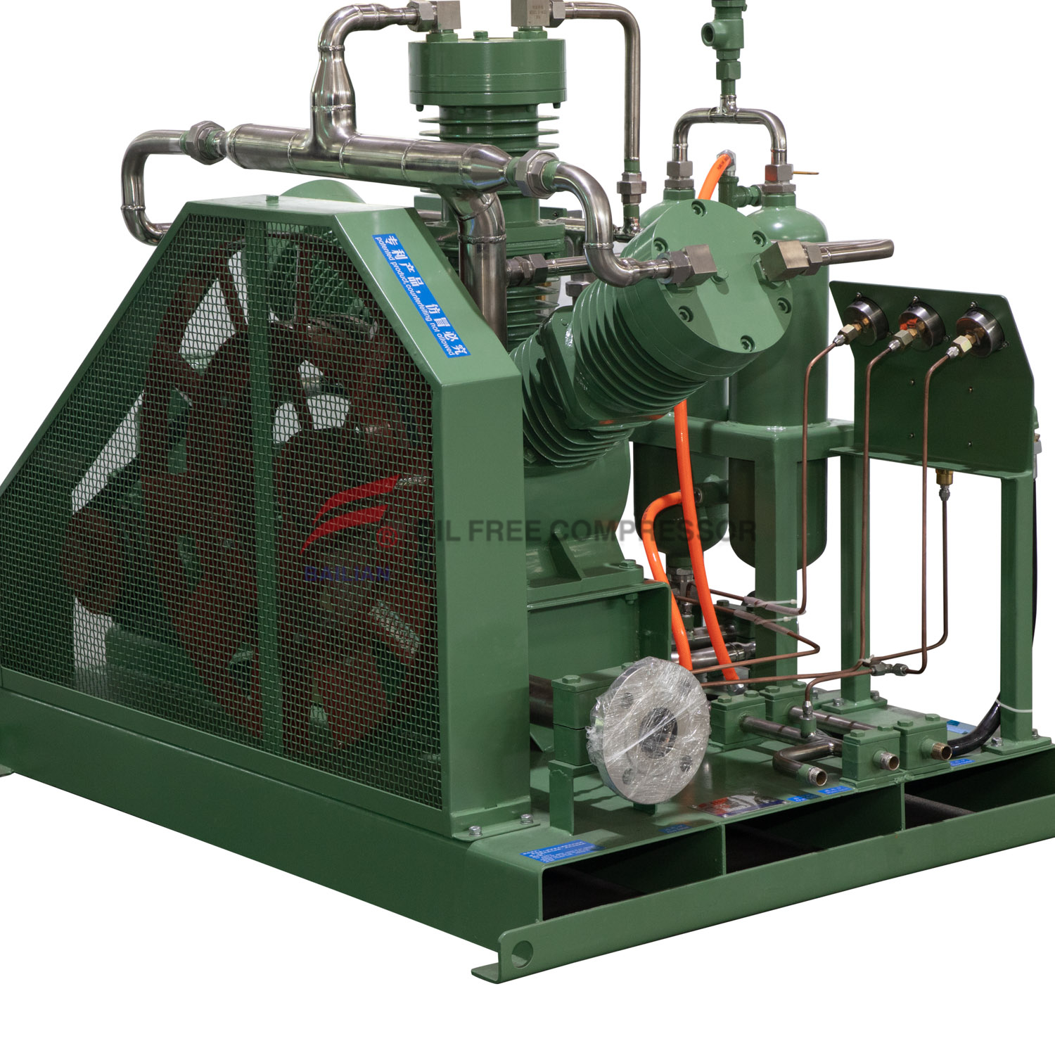 ZWH-350/1-25 Vertical oil-free lubrication sled mounted type H2 compressor 